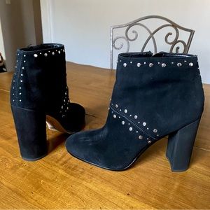 Sam Edelman Chandler Suede Black Leather Studded Ankle Boots Heels Size 7